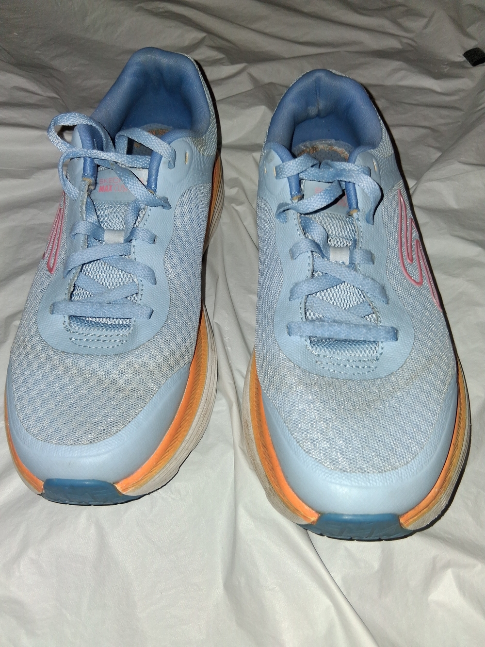 Skechers Light Blue Athletic Shoes with Orange Accents